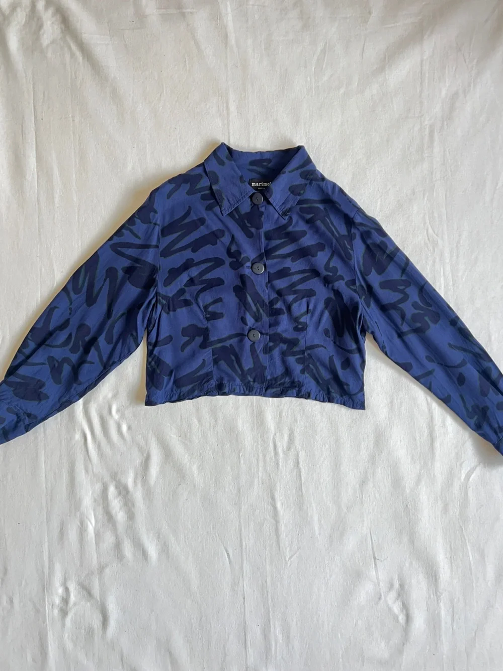 VTG Marimekko Finland 2pc set blouse pants cotton abstract print cropped top